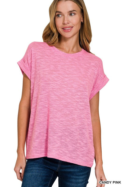 Hacci Slub Rolled Sleeve Top