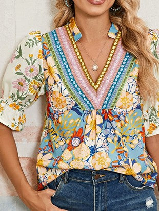 Half Sleeve Boho Floral Blouse