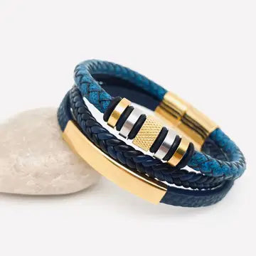 Hand Woven Leather SS Men's Bracelet