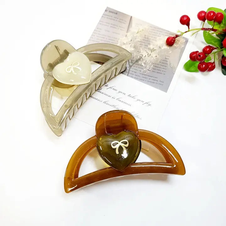Heart & Ribbon Hair Claw Clip