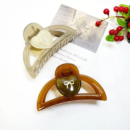Heart & Ribbon Hair Claw Clip