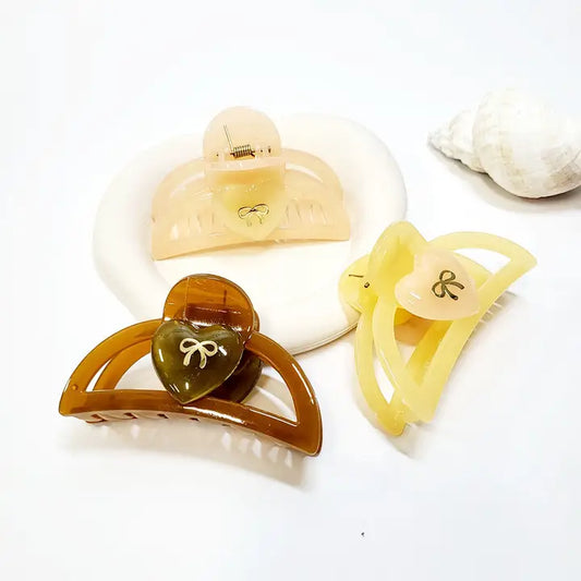 Heart & Ribbon Hair Claw Clip