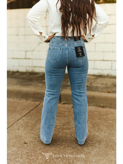High Rise Crease Wide Leg Jeans