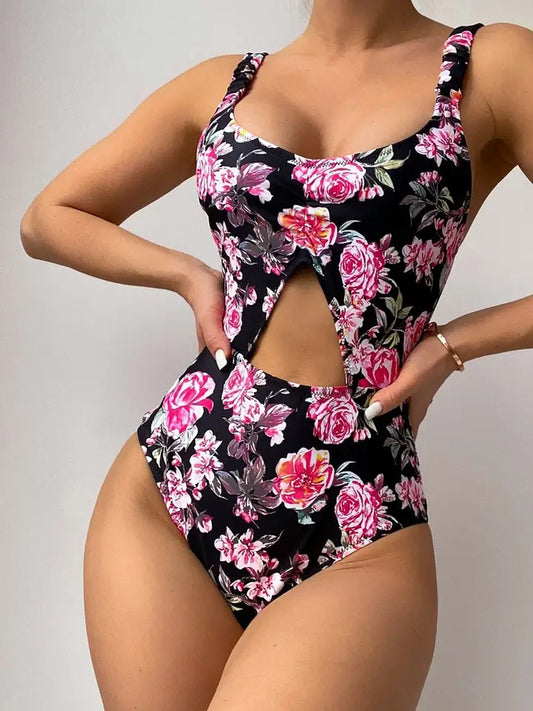 Hollow Floral Sling Swimsuit