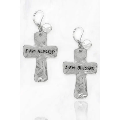 I Am Blessed Dangling Cross Earrings