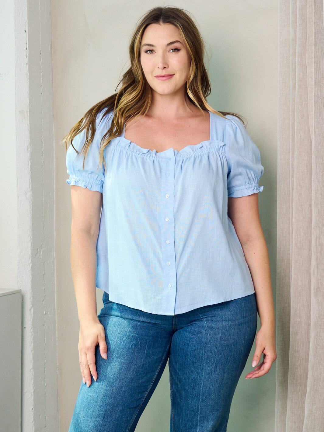Icy Blue Button Up Top