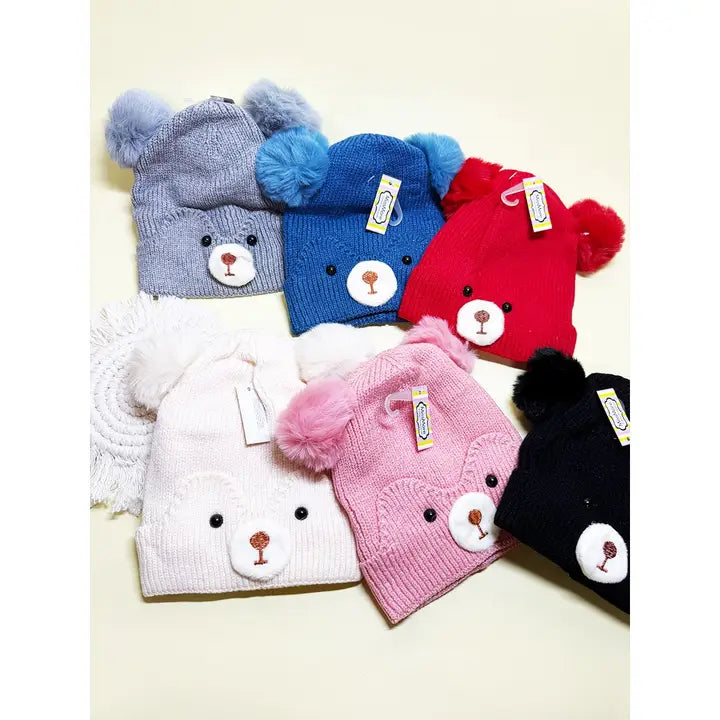 Kids Bear Pom Pom Beanie