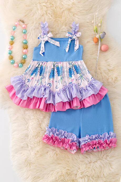 Kids Bluebonnet Ruffle Short Set