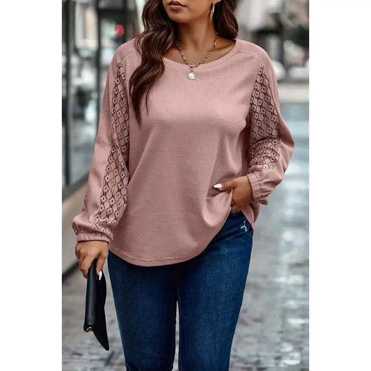 Knit Contrast Lace Sleeve Top