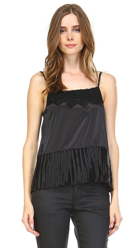 Lace Neckline Satin Camisole