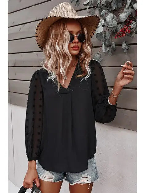 Lantern Sleeve Swiss Dot Blouse