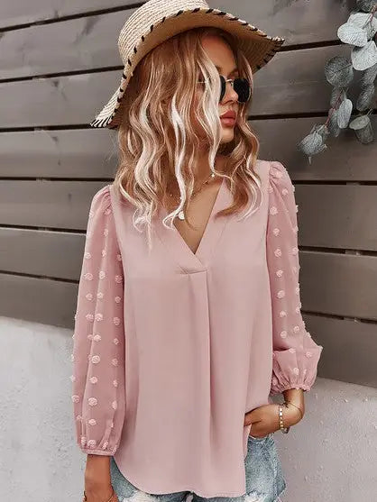 Lantern Sleeve Swiss Dot Blouse