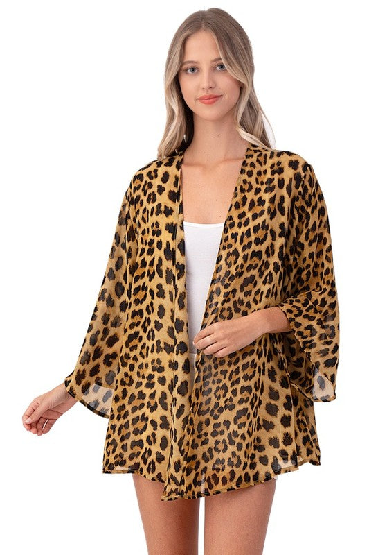 Leopard Chiffon Kimono Cardigan