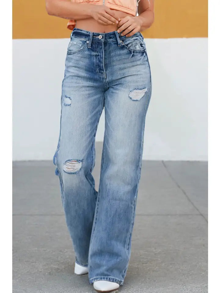 Lt Blue High Rise Distressed Jeans