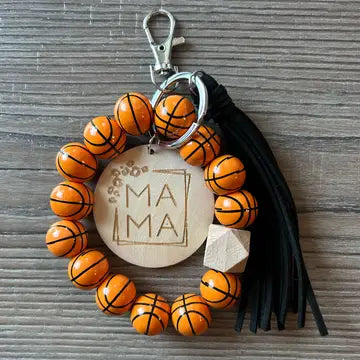 Mama Wooden Bead Sports Keychain