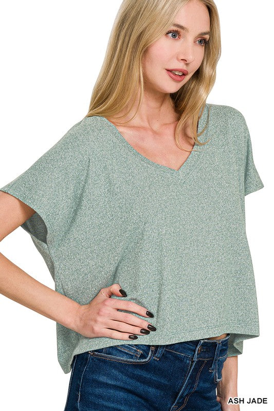 Melange Drop Shoulder Cropped Top