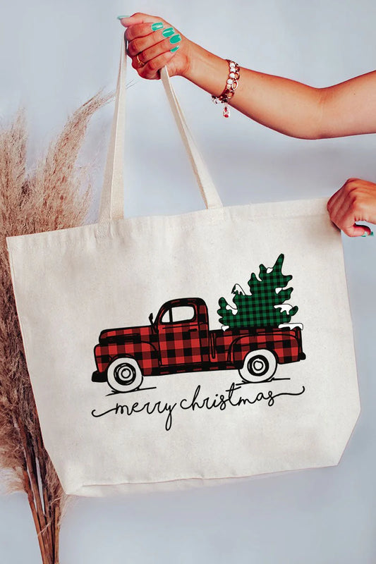 Merry Christmas Truck Jumbo Canvas Tote