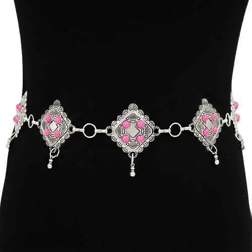 Metal Diamond Link Concho Chain Belt