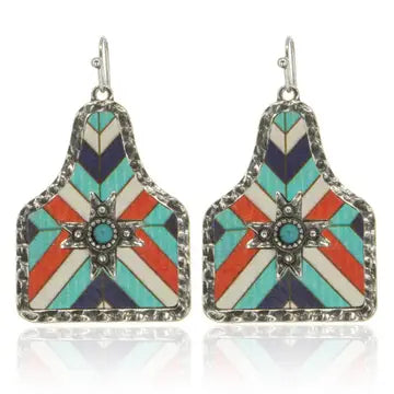 Metal Frame Cow Tag Earrings