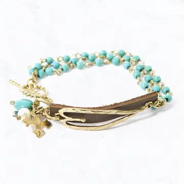 Metal Leather Turq & Charms Braclet