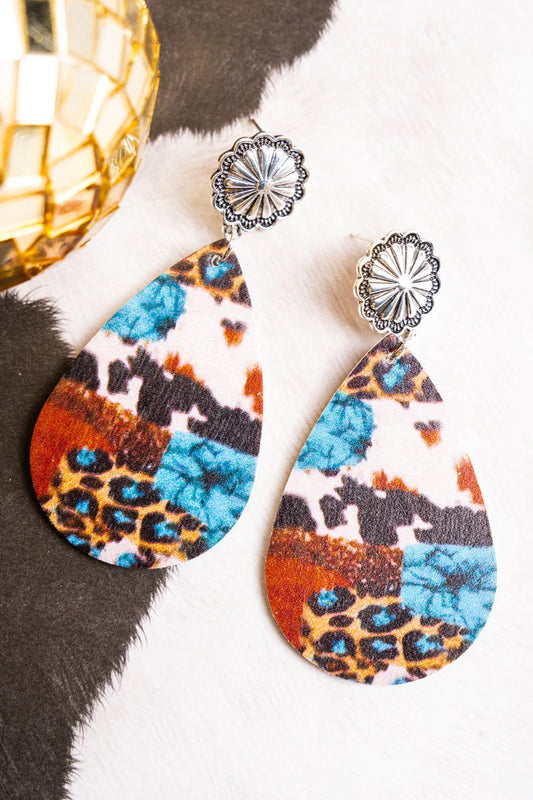 Mixed Print Leather Earrings