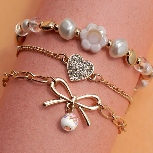 Multi Layer Heart Bow Porcelain Bracelet
