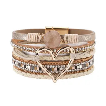 Multi Layered Heart Charm Bracelet