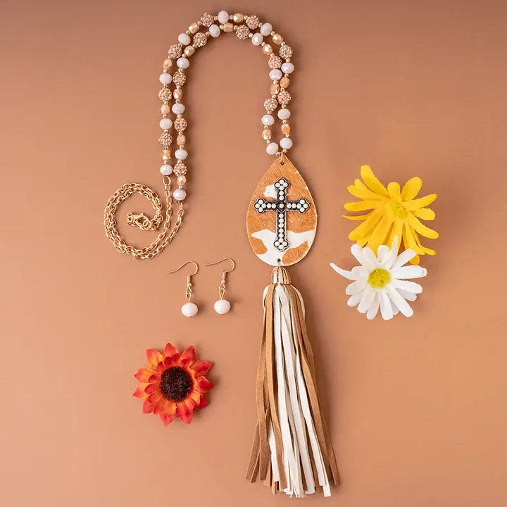 N - Cross Faux Hide Tassel