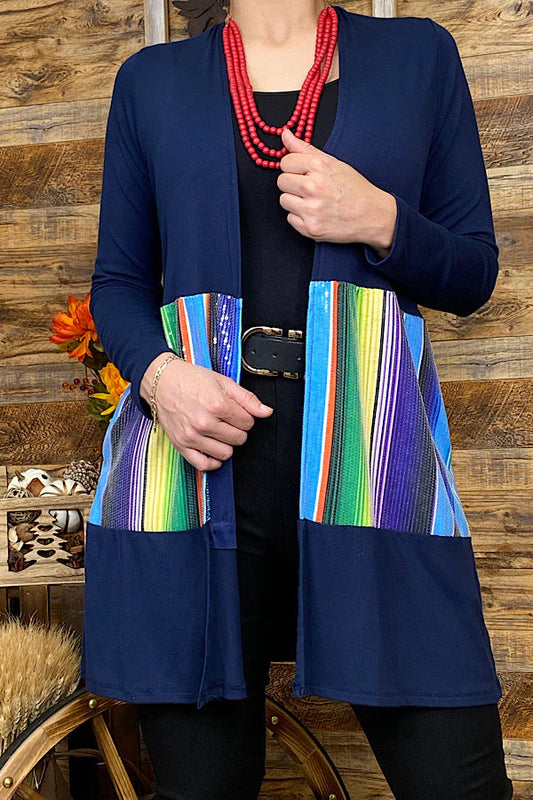 Navy/Serape Colorblock Cardigan