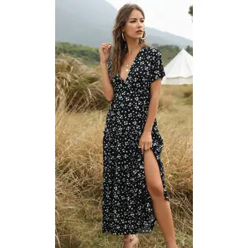 Navy & White V Neck Dress