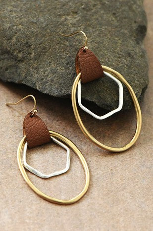 Oval Drop Earrings W/ Leather Accent