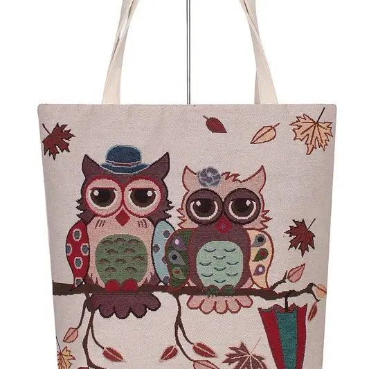 Owl Printed Canvas Tote