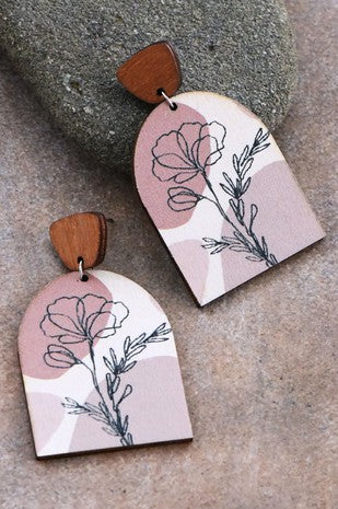 Painted Flower Wood Earrings