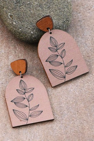 Painted Leaves Wood Earrings