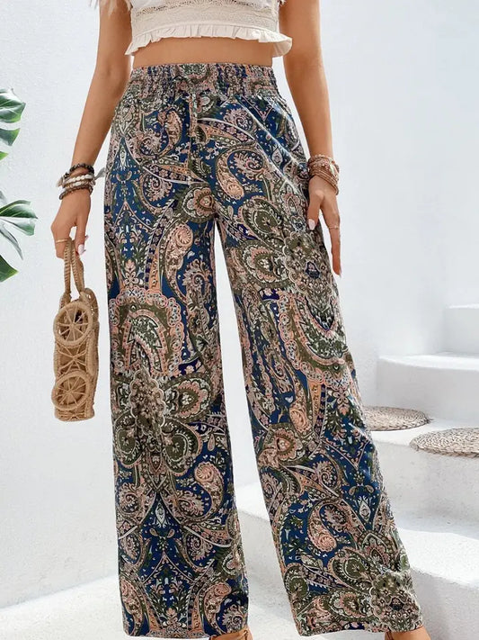 Paisley Print Boho Wide Leg Pants
