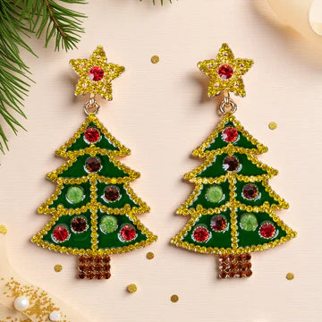 Pearl & Crystal Christmas Tree Earrings