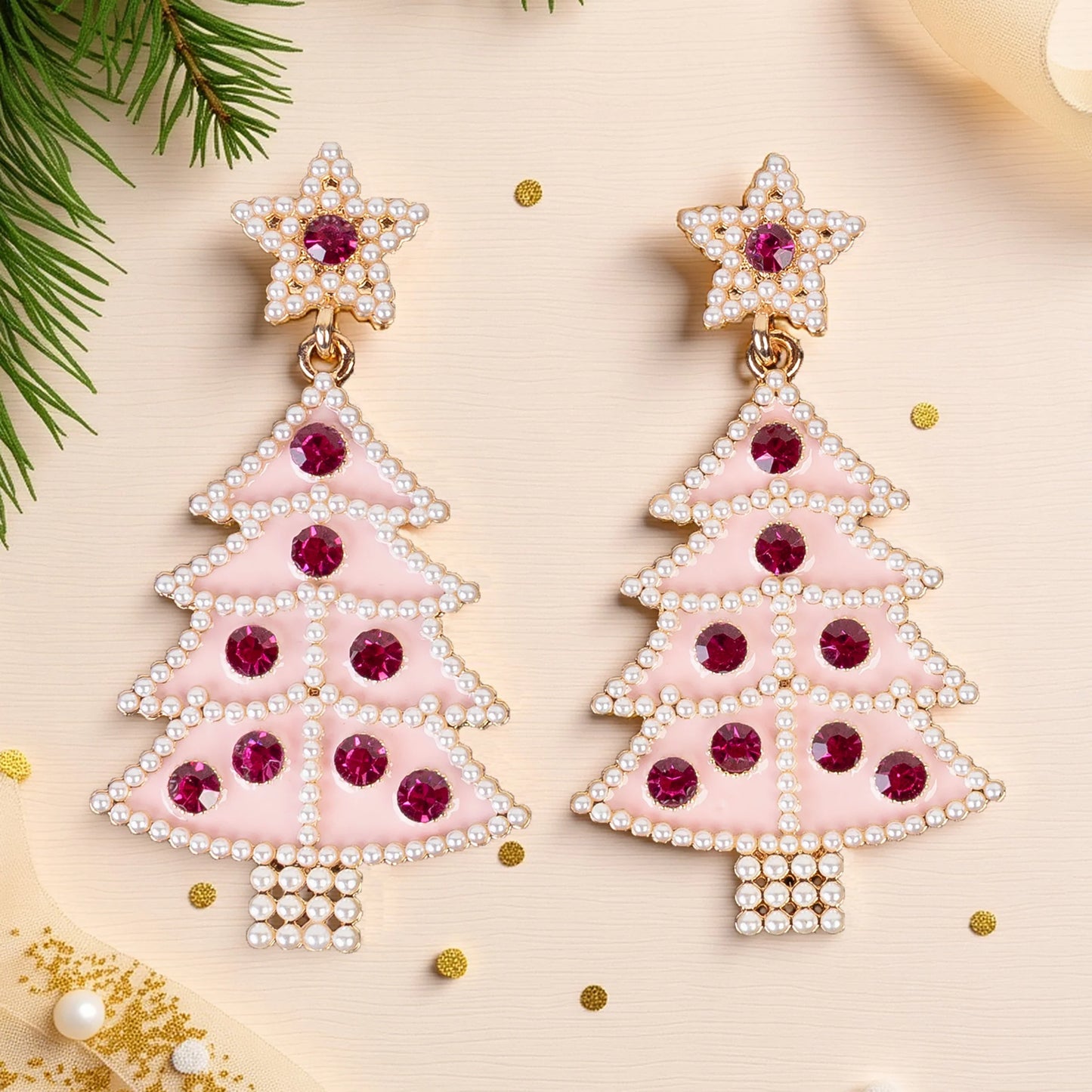 Pearl & Crystal Christmas Tree Earrings