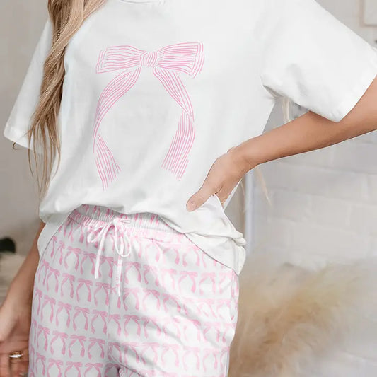 Pink Bow Lounge Short Set