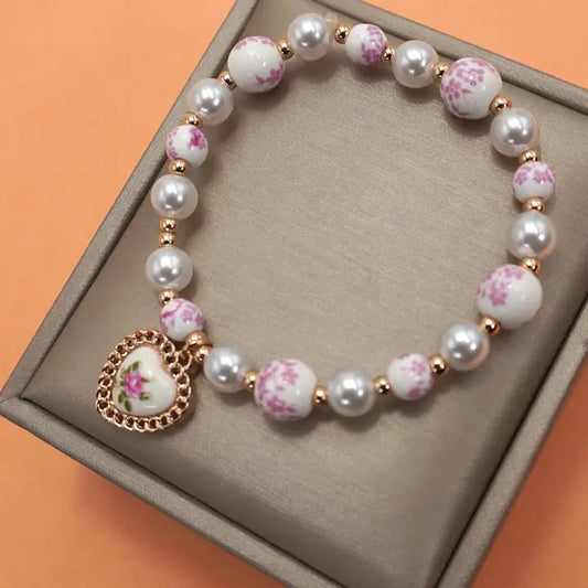 Pink Ceramic Porcelain Pearl Bracelet