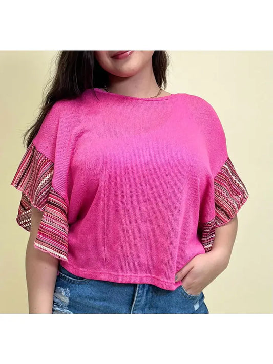Pink Striped Sleeve Knit Top