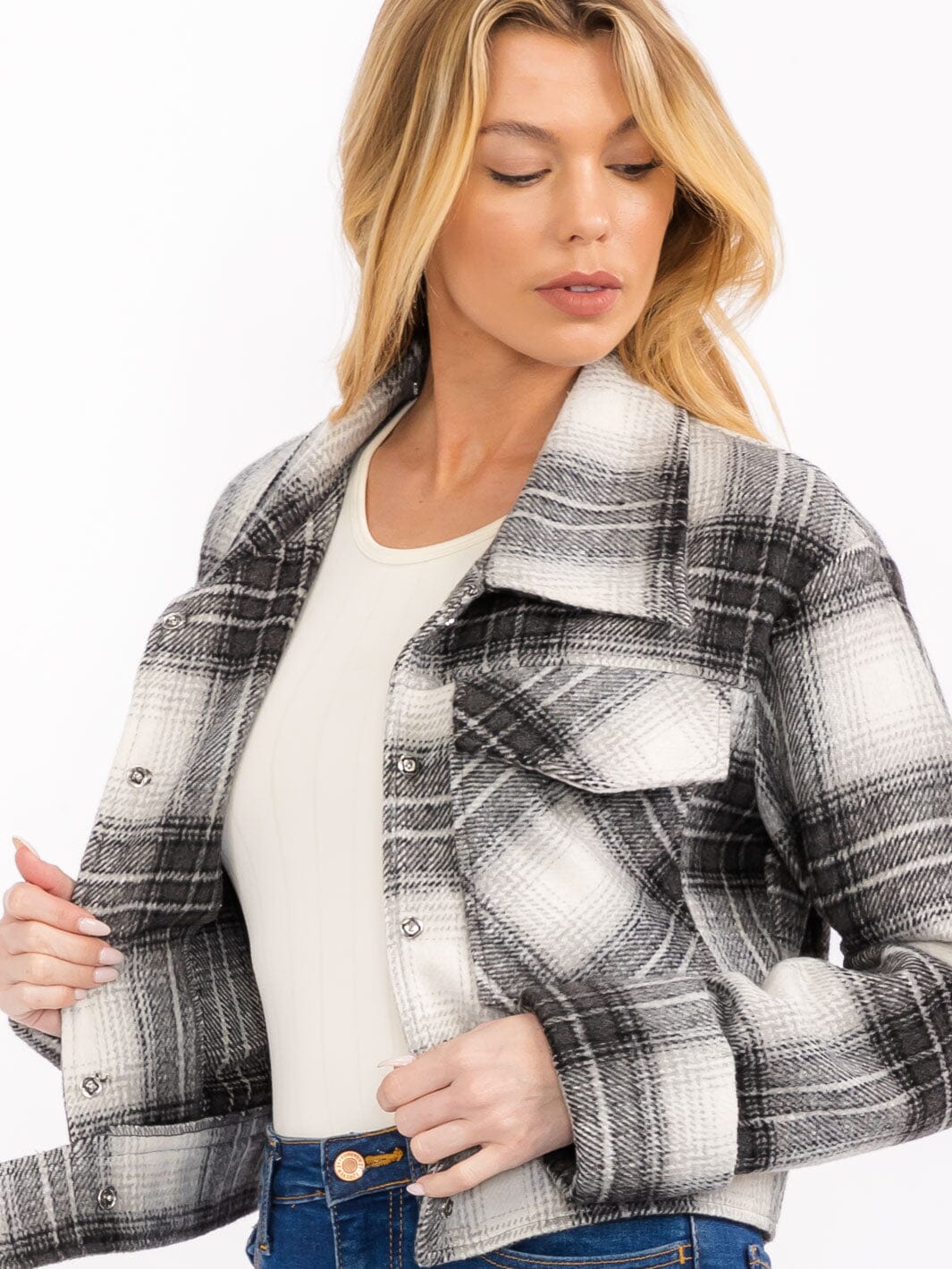 Plaid Button Closure Jacket