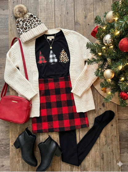 Plaid & Leo Christmas Tree Tee