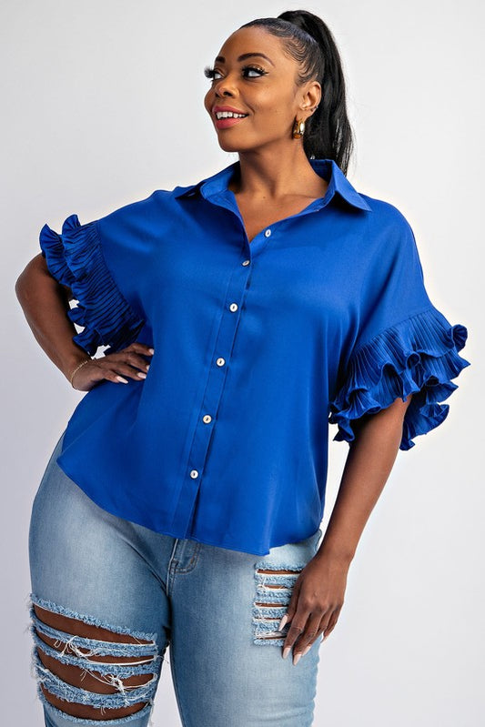 Pleated Ruffle Sleeve Top