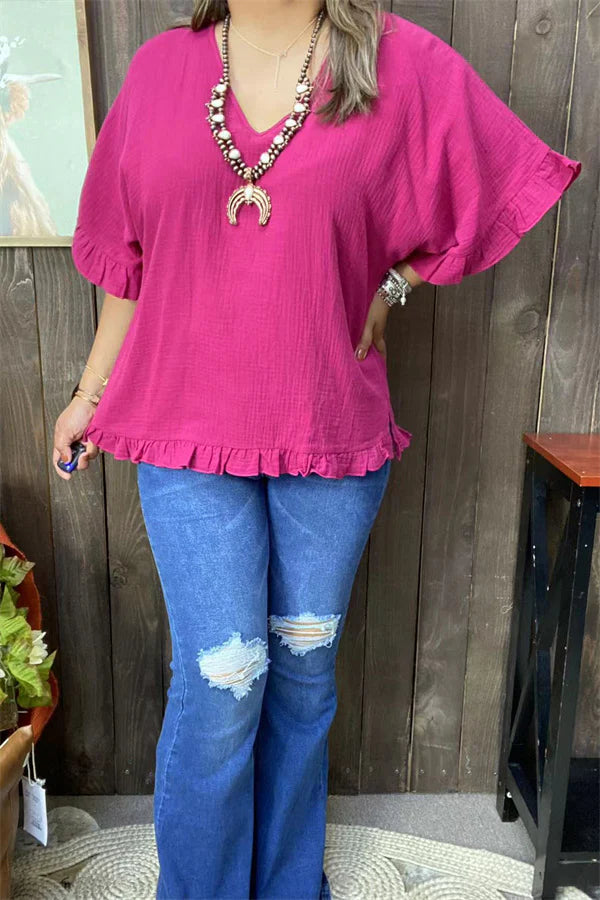 Plum Loose Bell Sleeve Top