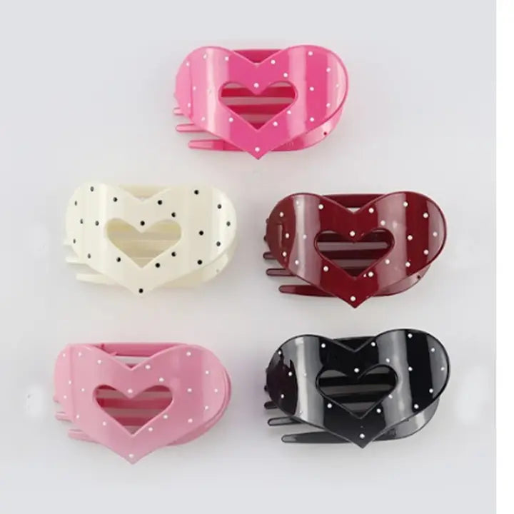 Polka Dot Heart Flat Hair Clip