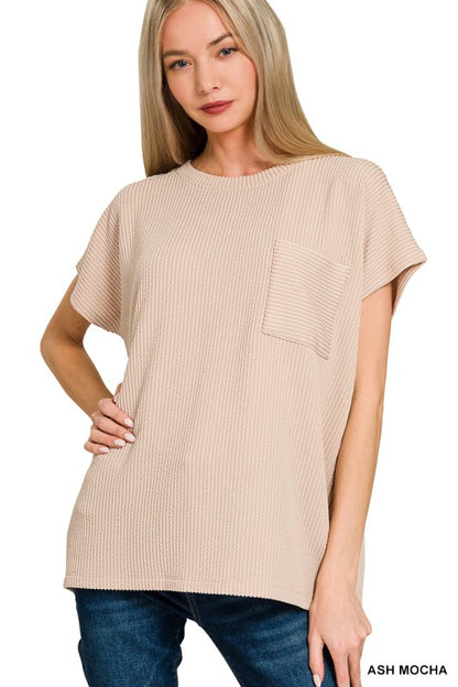 Raised Rib Front Pocket Boxy Top