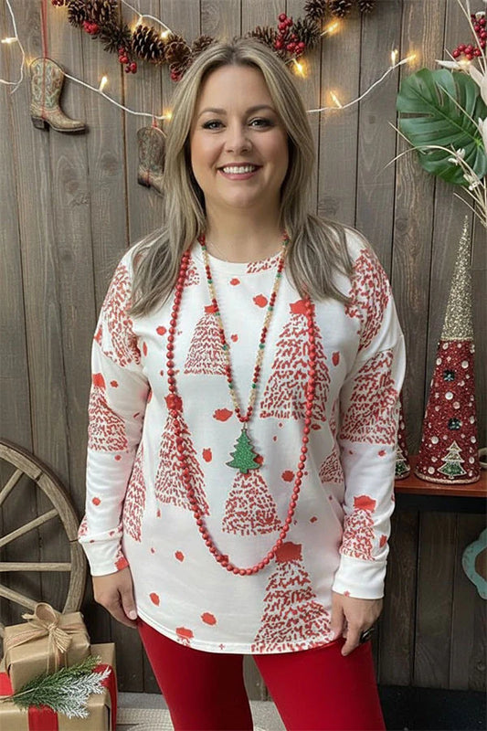 Red Christmas Tree LS Top