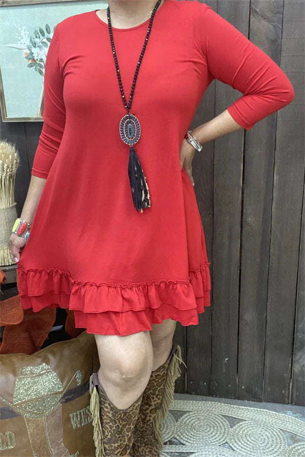 Red Ruffle Bottom Dress