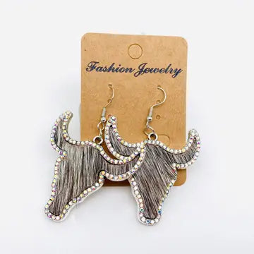 Rhinestone Animal Cowhead Earrings