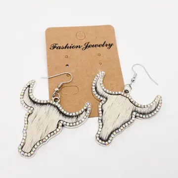 Rhinestone Animal Cowhead Earrings